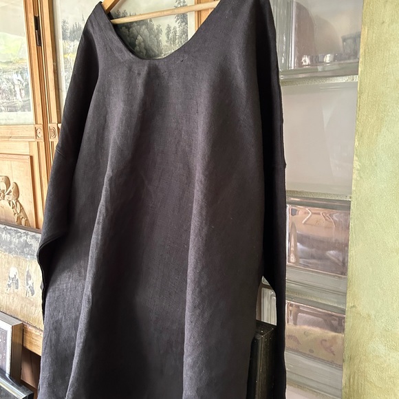 Provence coarse linen blk tunic top one size bust 62” On Sale - Picture 4 of 5